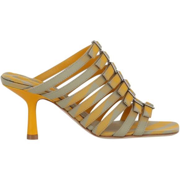 Burberry 76MM Step Check Cotton Heeled Strappy Sandals Buckled Square Toe Sz38.5 - Picture 1 of 13